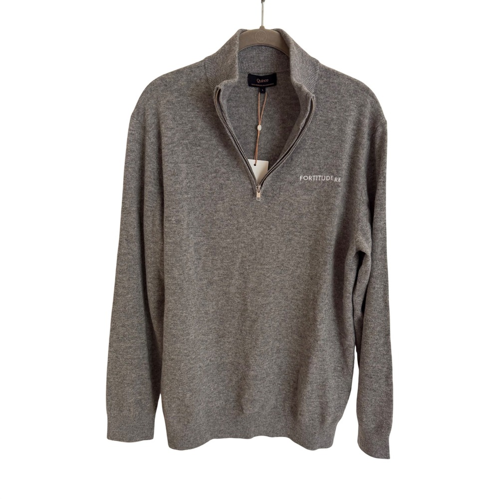 NWT‎ Quince Mens Mongolian Cashmere Quarter Zip Sweater Grey Large Embroidered